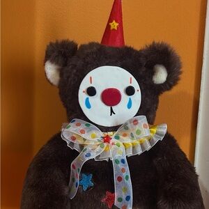 Brown Plush Bear with Clown Hat and Bow